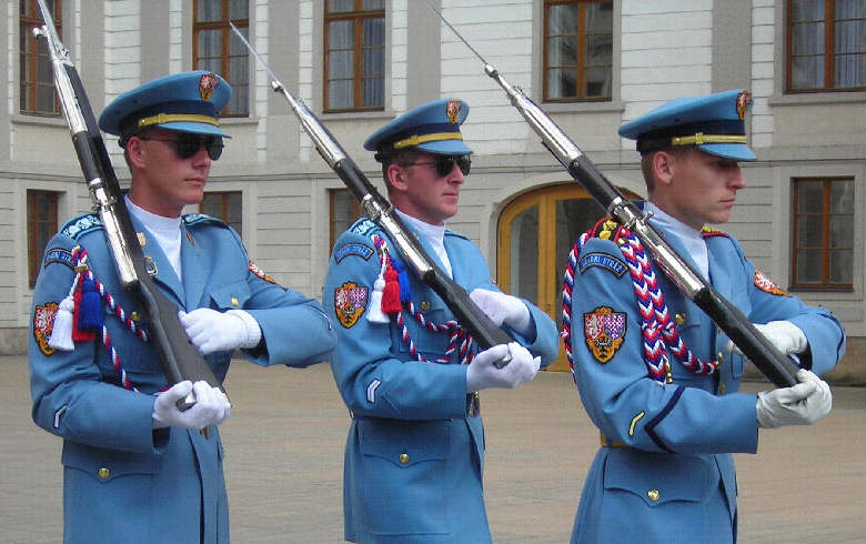 The colourful uniforms of the Czech Guard, Czechia.