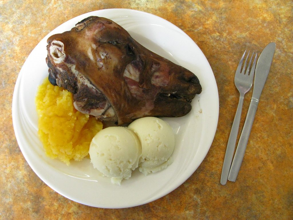 One rather spooky meal: boiled sheep head